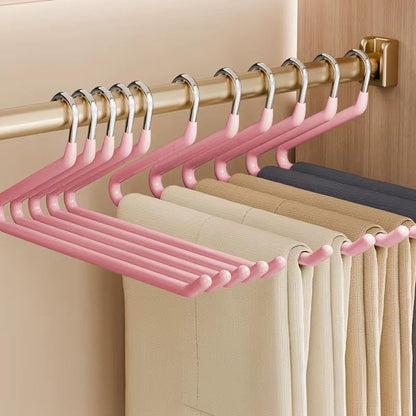 Space Saving Pants Hangers 10 Pack – Non Slip Pants Hangers for Jeans & Trousers, Heavy Duty Metal Clothes Hangers for Pants, Closet Organizer for Home (Pink)