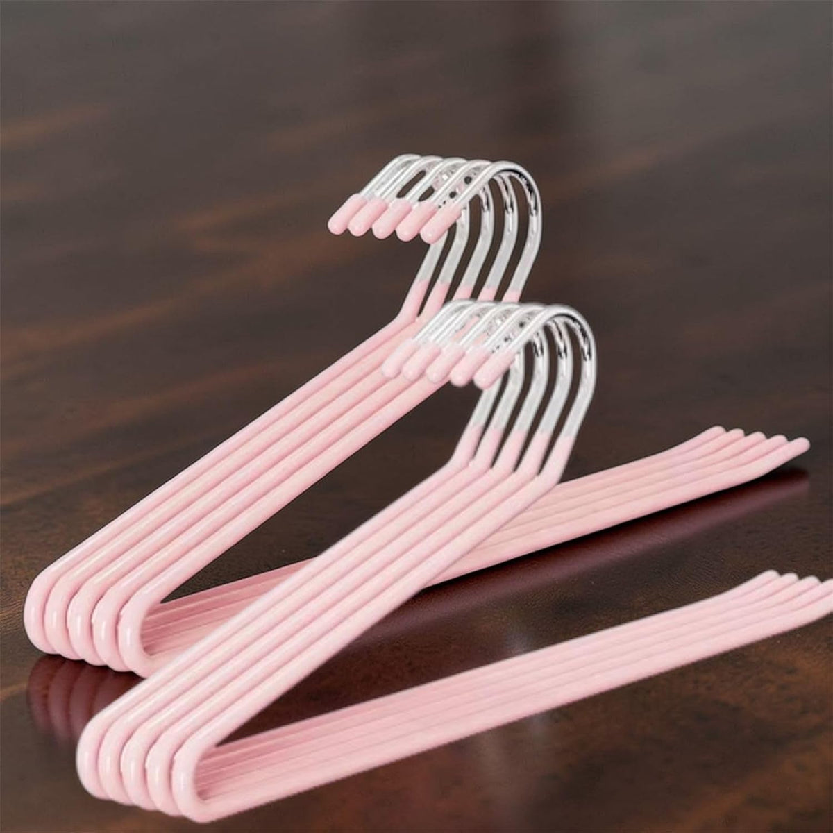 Space Saving Pants Hangers 10 Pack – Non Slip Pants Hangers for Jeans & Trousers, Heavy Duty Metal Clothes Hangers for Pants, Closet Organizer for Home (Pink)