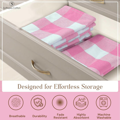 Buffalo Check 12 Pack Kitchen Towels, 16"x26", Plaid Dish Towels, 100% Cotton, Absorbent, Washable, Everyday Kitchen Essentials, Soft Cloths for Cleaning, Drying Hands, Pink White
