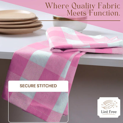 Buffalo Check 12 Pack Kitchen Towels, 16"x26", Plaid Dish Towels, 100% Cotton, Absorbent, Washable, Everyday Kitchen Essentials, Soft Cloths for Cleaning, Drying Hands, Pink White