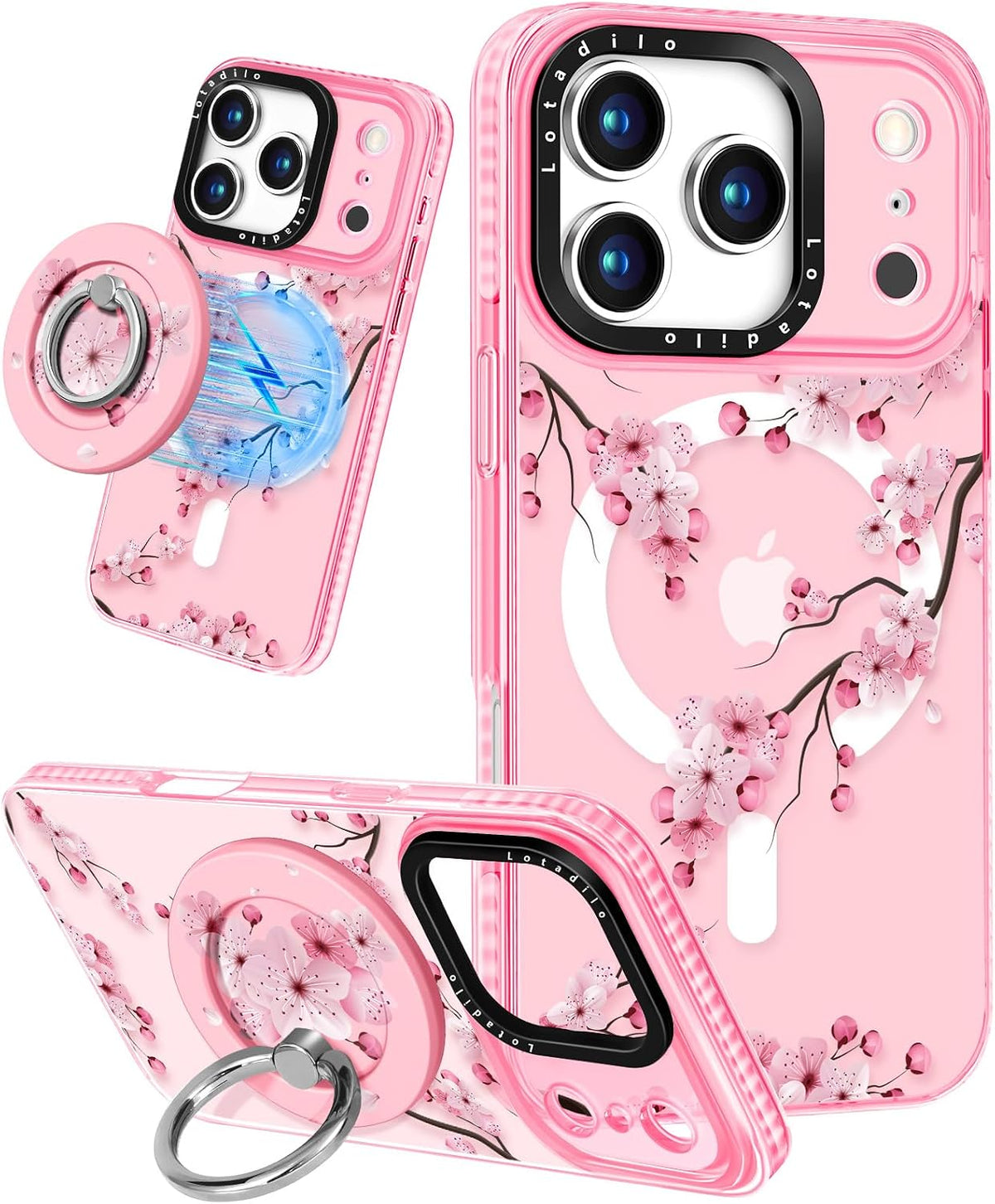 for iPhone 17 Pro Max Case with Stand, Peach Blossom