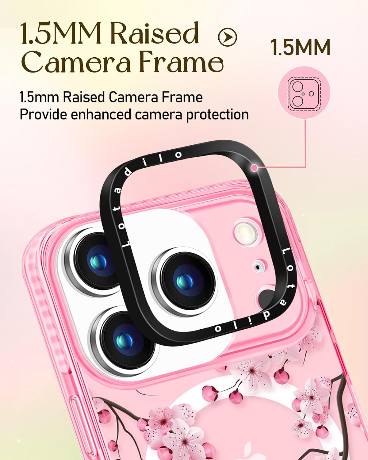 for iPhone 17 Pro Max Case with Stand, Peach Blossom