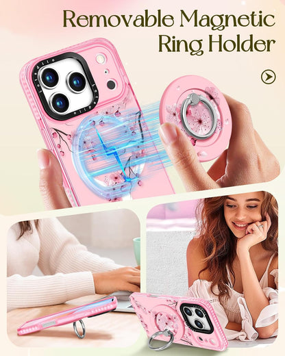 for iPhone 17 Pro Max Case with Stand, Peach Blossom