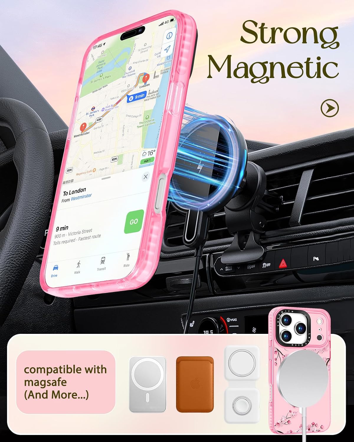 for iPhone 17 Pro Max Case with Stand, Peach Blossom