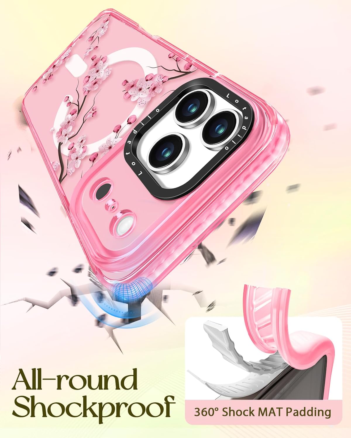 for iPhone 17 Pro Max Case with Stand, Peach Blossom