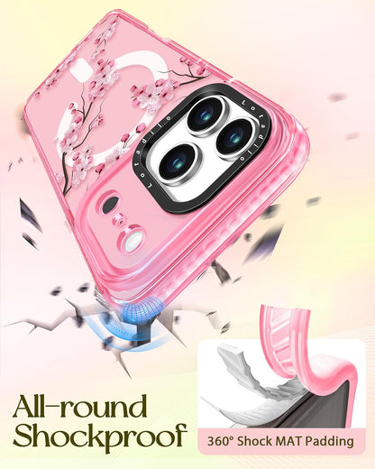for iPhone 17 Pro Max Case with Stand, Peach Blossom