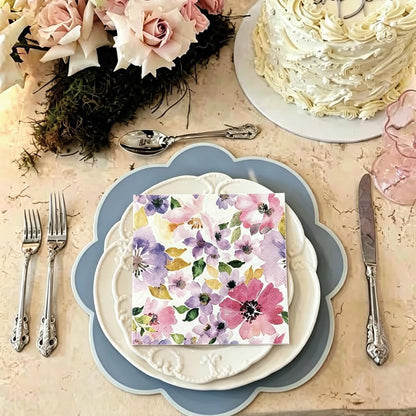 Ottin Watercolor Pink & Purple Flower Paper Napkins 50 pcs, 3-Ply, 6.5'' Disposable Floral Luncheon Napkins for Spring Party, Bridal Shower, Wedding, Engagement, Birthday, Tea Party