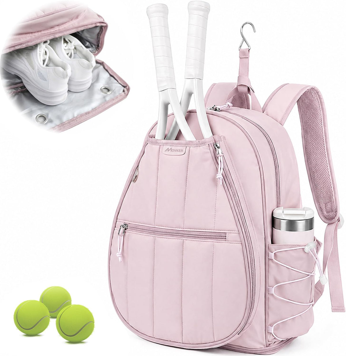 Quilted Tennis Gym Backpack for women Tennis Bag Holds 2 Rackets with Top Panel & Ventilated Shoe Compartment Sports Duffle Bags with Wet Pocket & Fence Hook