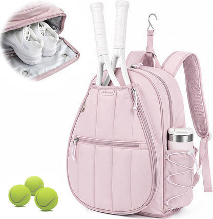Quilted Tennis Gym Backpack for women Tennis Bag Holds 2 Rackets with Top Panel & Ventilated Shoe Compartment Sports Duffle Bags with Wet Pocket & Fence Hook