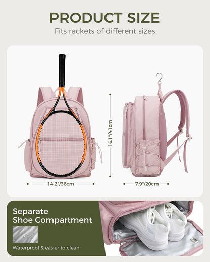 Quilted Tennis Gym Backpack for women Tennis Bag Holds 2 Rackets with Top Panel & Ventilated Shoe Compartment Sports Duffle Bags with Wet Pocket & Fence Hook