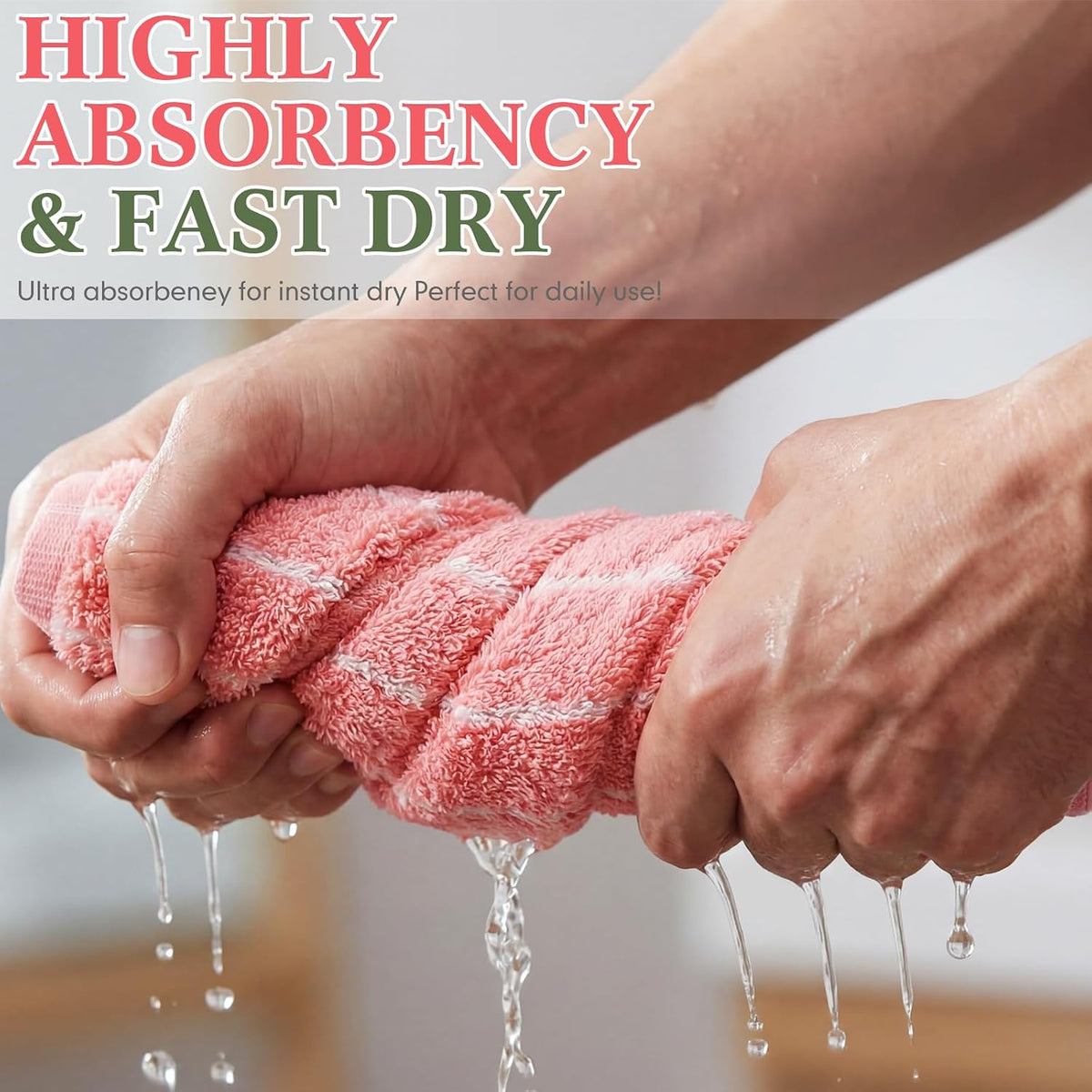 2 Pack Striped Bath Towels 27.5 x 55 Inch, 100% Cotton Soft Highly Absorbent Large Bathroom Towel Quick Dry & Lint-Free Towels for Beach,Gym, Hotel Pool Body Spa(Pink, Green)