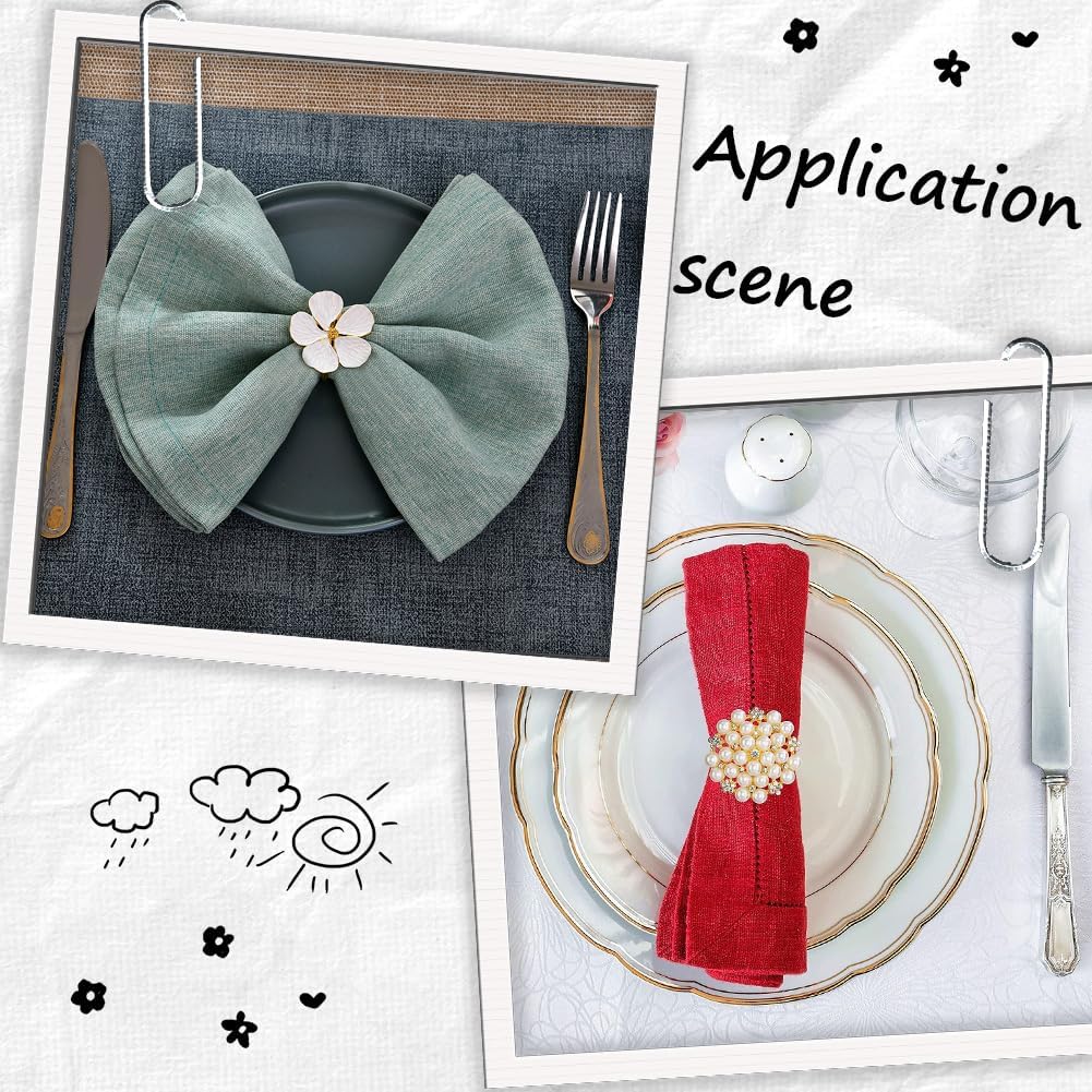 4Pcs 4 Styles Flower Napkin Ring Pink White Metal Gold Alloy Enamel Spring Farmhouse Floral Table Decoration Napkins Rings for Easter Wedding Banquet Celebration Party Dinner