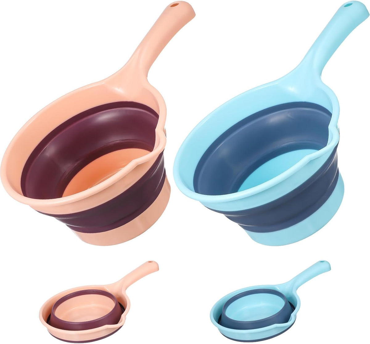 Foldable Water Ladle Scoop Set 2pcs Long Handle Plastic Water Scoop for Kitchen and Household Light Blue and Pink for Cooking and Cleaning