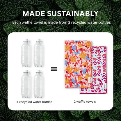 RECYCO Waffle Kitchen Towel Set of 2 - Quick Dry Microfiber Sustainable Dish Towels - Absorbent Reusable Cleaning Tea Towels - Lightweight Hand Towels,16”x 28”, Blossom Brilliance Pink