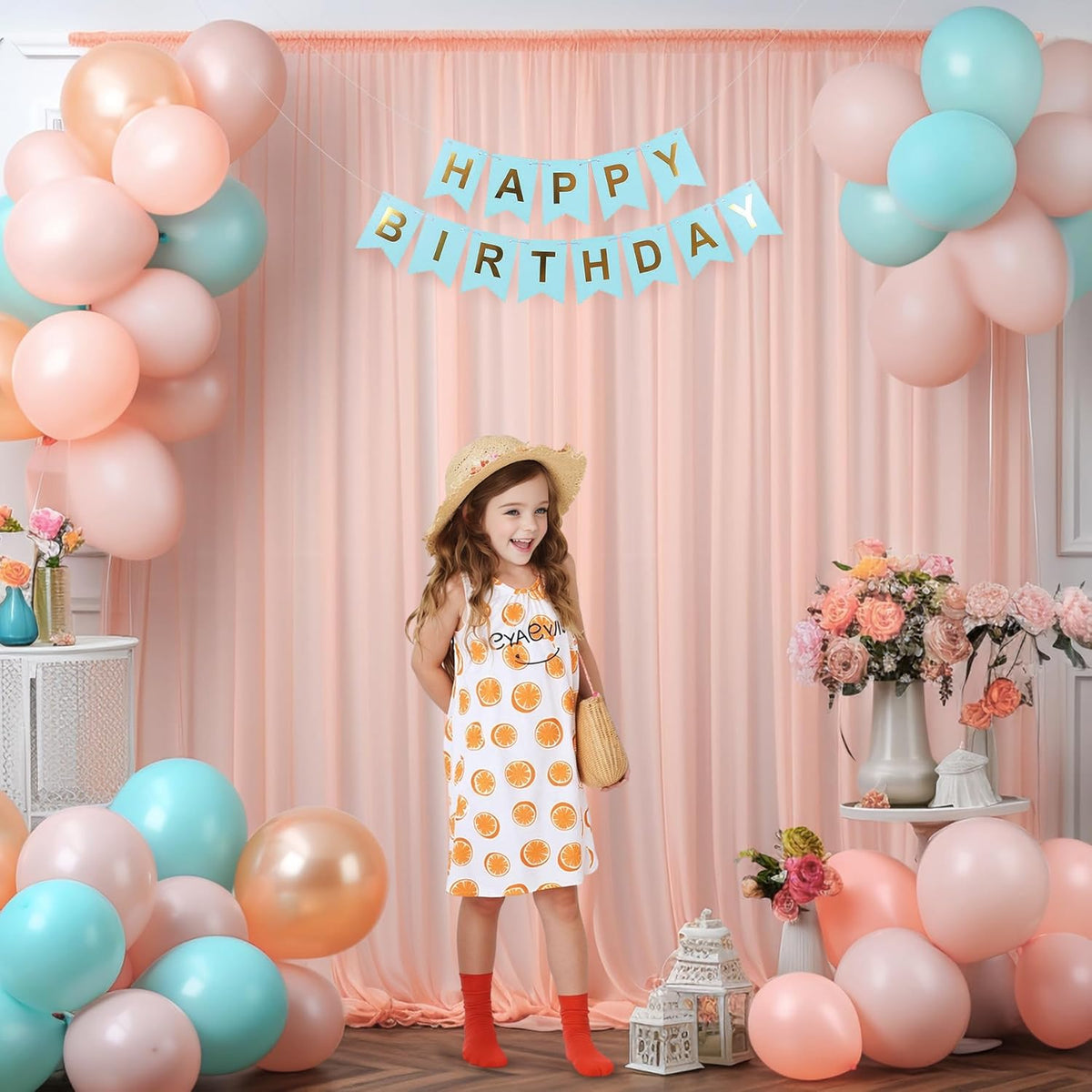 10x10 Peach Tulle Backdrop Curtains for Parties, Sheer Backdrop Curtain Wedding Photo Background Drapes for Baby Shower Photography Birthday Party