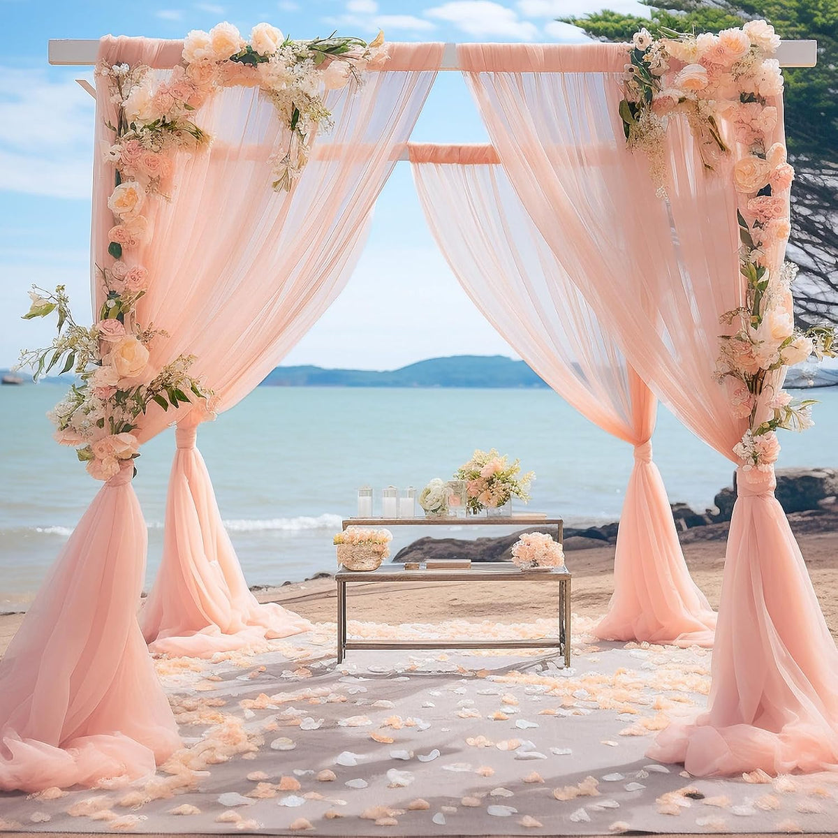 10x10 Peach Tulle Backdrop Curtains for Parties, Sheer Backdrop Curtain Wedding Photo Background Drapes for Baby Shower Photography Birthday Party