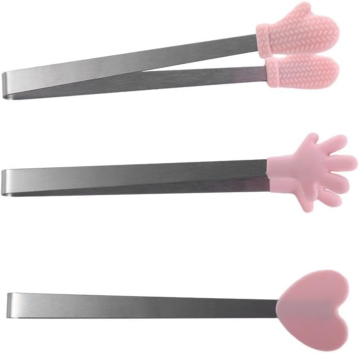 3 Pcs Cute Silicone Mini Tongs, Kids Tongs Cooking Tongs, Kitchen Gadgets, BBQ Bread Ice Cube Clip for Home