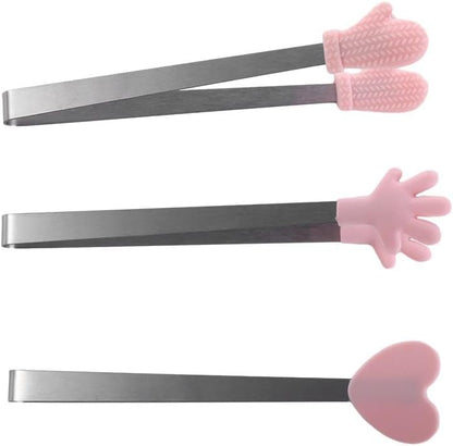 3 Pcs Cute Silicone Mini Tongs, Kids Tongs Cooking Tongs, Kitchen Gadgets, BBQ Bread Ice Cube Clip for Home