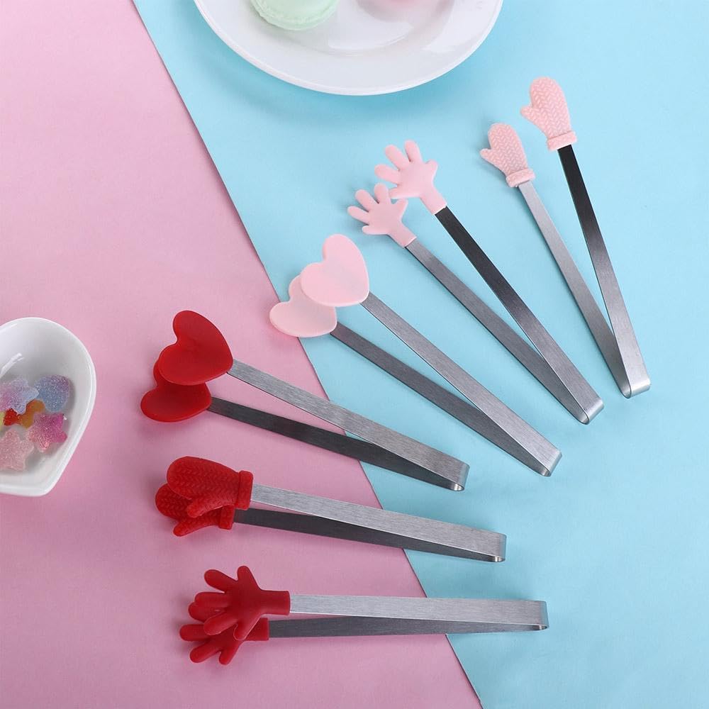 3 Pcs Cute Silicone Mini Tongs, Kids Tongs Cooking Tongs, Kitchen Gadgets, BBQ Bread Ice Cube Clip for Home