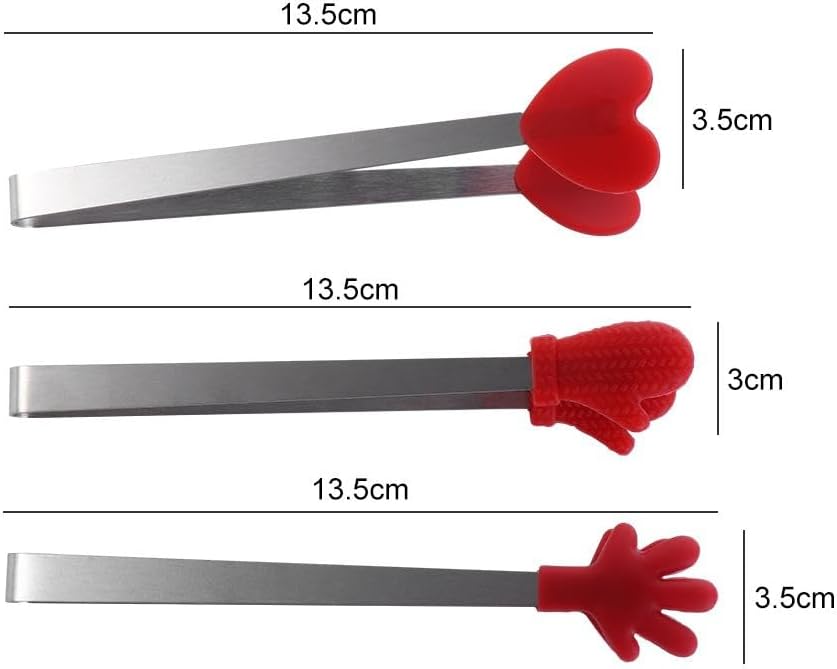 3 Pcs Cute Silicone Mini Tongs, Kids Tongs Cooking Tongs, Kitchen Gadgets, BBQ Bread Ice Cube Clip for Home