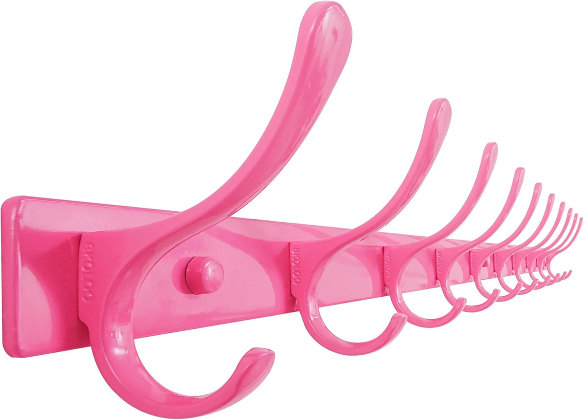 Coat Rack Wall Mounted - 10 Hooks, Heavy Duty, Stainless Steel, Metal Wall Hanger, Sturdy Coat Hooks for Hanging Coats, Jackets, Clothes, Hats - Pink