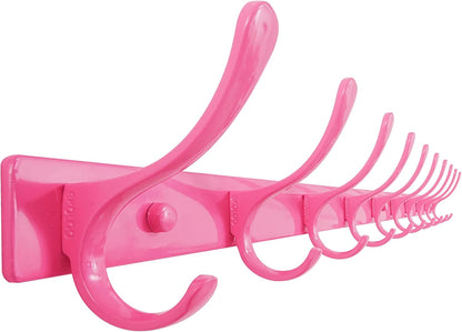 Coat Rack Wall Mounted - 10 Hooks, Heavy Duty, Stainless Steel, Metal Wall Hanger, Sturdy Coat Hooks for Hanging Coats, Jackets, Clothes, Hats - Pink