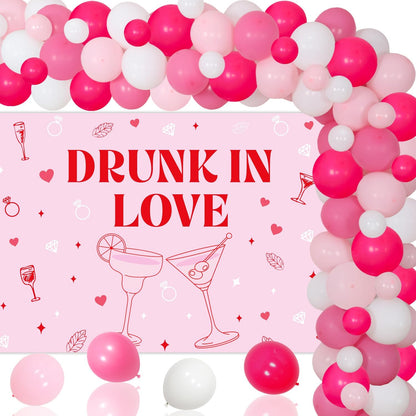 Drunk in Love Bachelorette Party Decorations Pink Drunk in Love Backdrop Balloon Garland Arch Kit Cocktail Party Decor for Women Bachelorette Bridal Shower Party Wedding Engagement Hen Party Supplies