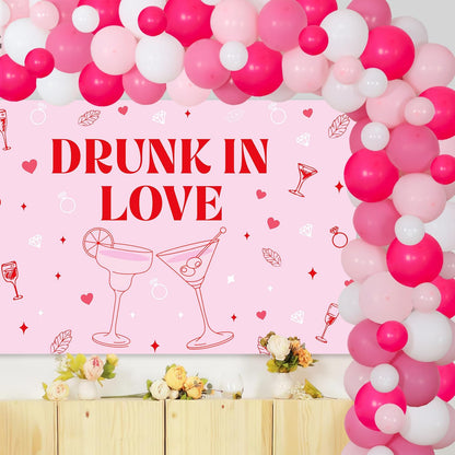 Drunk in Love Bachelorette Party Decorations Pink Drunk in Love Backdrop Balloon Garland Arch Kit Cocktail Party Decor for Women Bachelorette Bridal Shower Party Wedding Engagement Hen Party Supplies