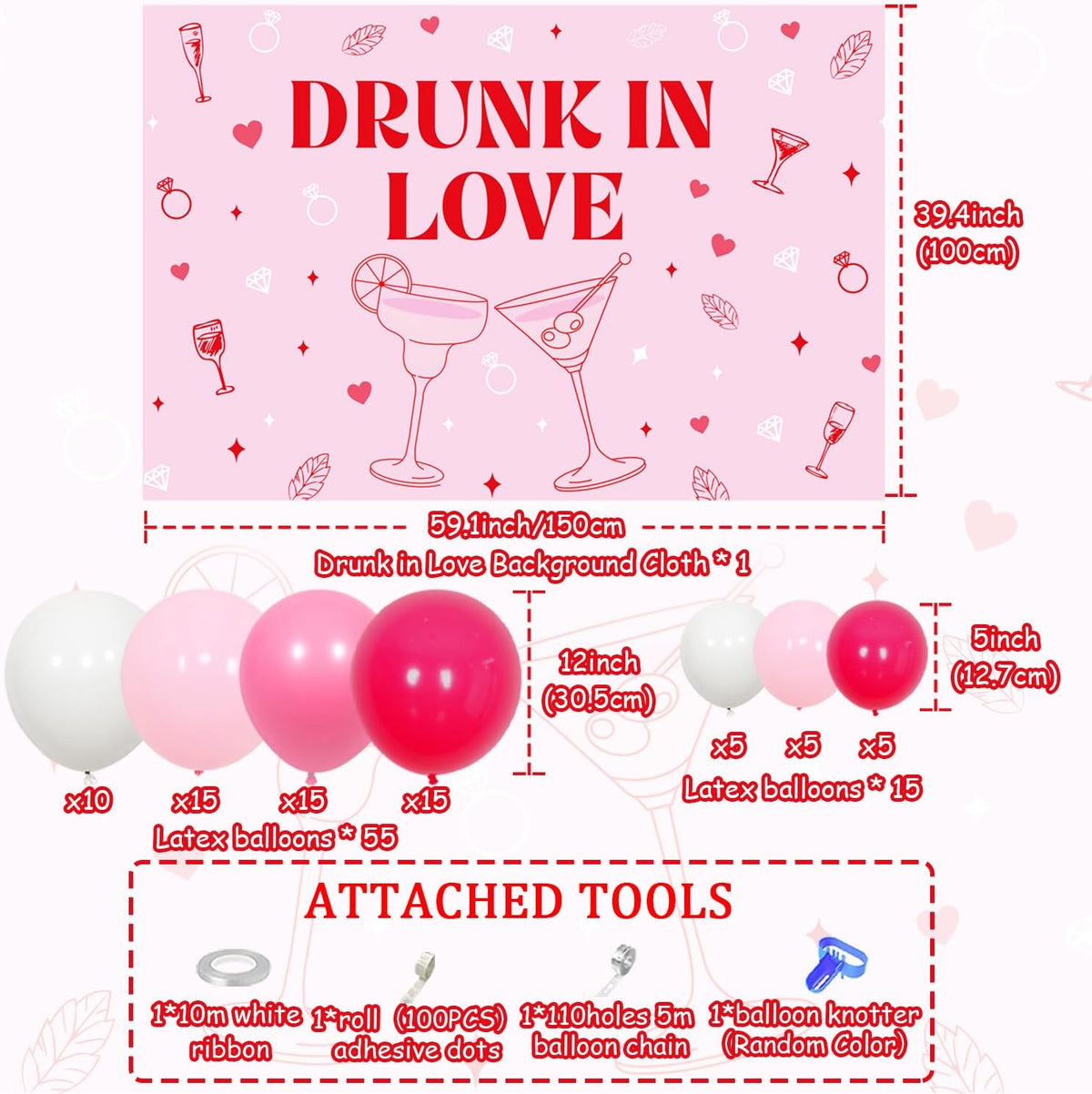 Drunk in Love Bachelorette Party Decorations Pink Drunk in Love Backdrop Balloon Garland Arch Kit Cocktail Party Decor for Women Bachelorette Bridal Shower Party Wedding Engagement Hen Party Supplies