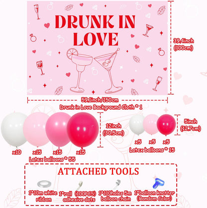 Drunk in Love Bachelorette Party Decorations Pink Drunk in Love Backdrop Balloon Garland Arch Kit Cocktail Party Decor for Women Bachelorette Bridal Shower Party Wedding Engagement Hen Party Supplies