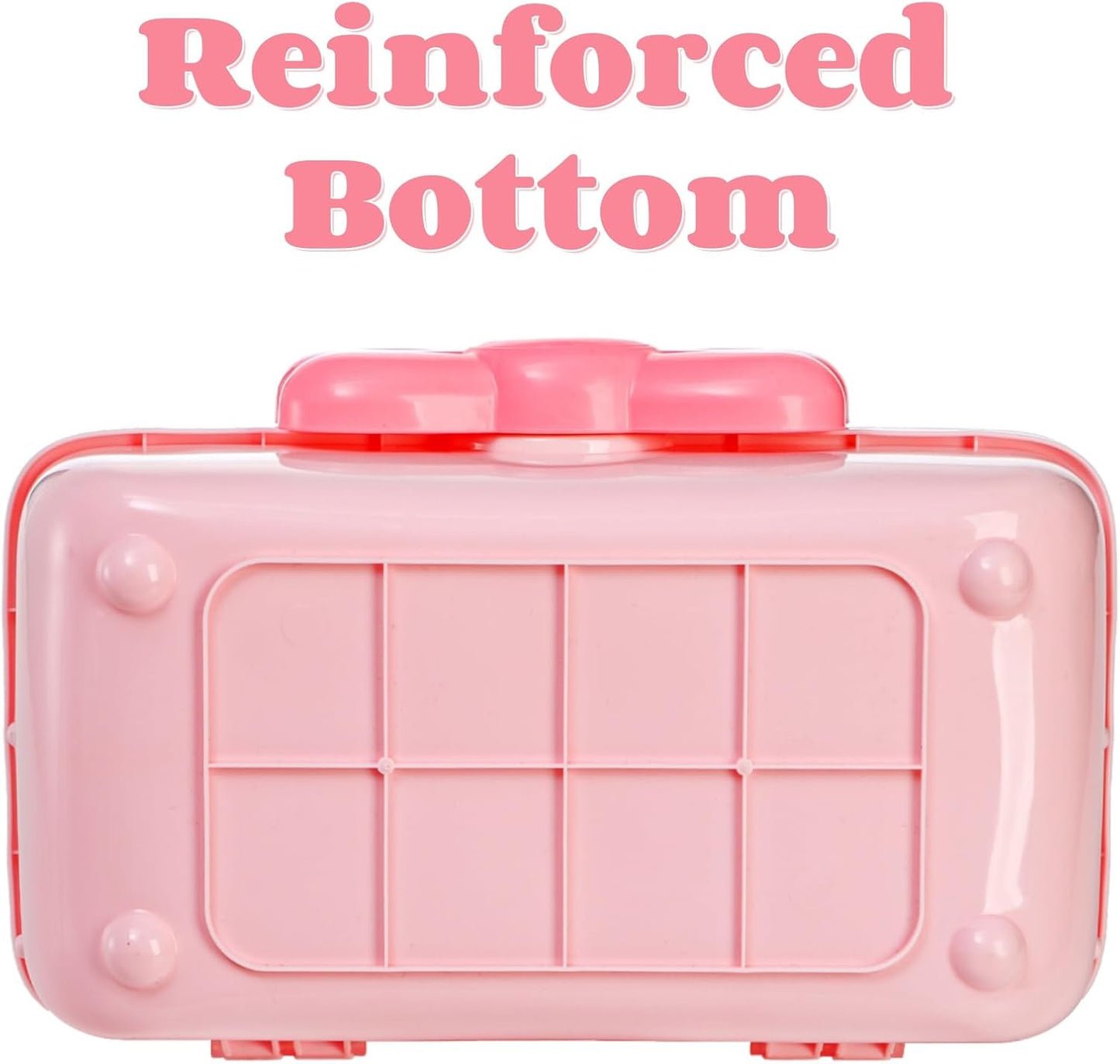11" Three-Layer Multipurpose Storage Box, Clear Plastic Art Craft Organizer, Portable First Aids Case with Handle Trays for Kids, Sewing Makeup Nail Hair Accessories, Home School Office(Pink)