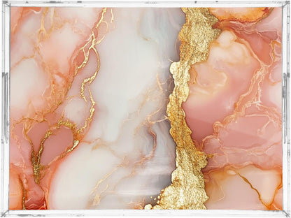 Acrylic Rectangle Tray Marble Peach White Acrylic Tray with Handles 12 x 16 Clear Acrylic Serving Tray Waterproof