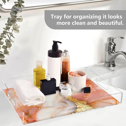 Acrylic Rectangle Tray Marble Peach White Acrylic Tray with Handles 12 x 16 Clear Acrylic Serving Tray Waterproof
