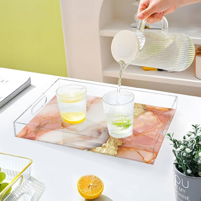 Acrylic Rectangle Tray Marble Peach White Acrylic Tray with Handles 12 x 16 Clear Acrylic Serving Tray Waterproof