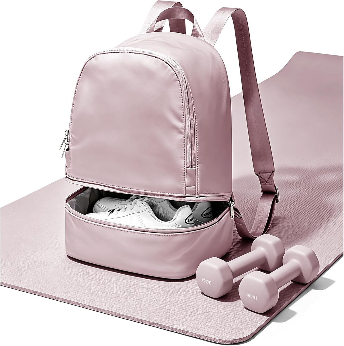 Small Office-to-Gym Backpack for Women with Shoes Compartment Pink