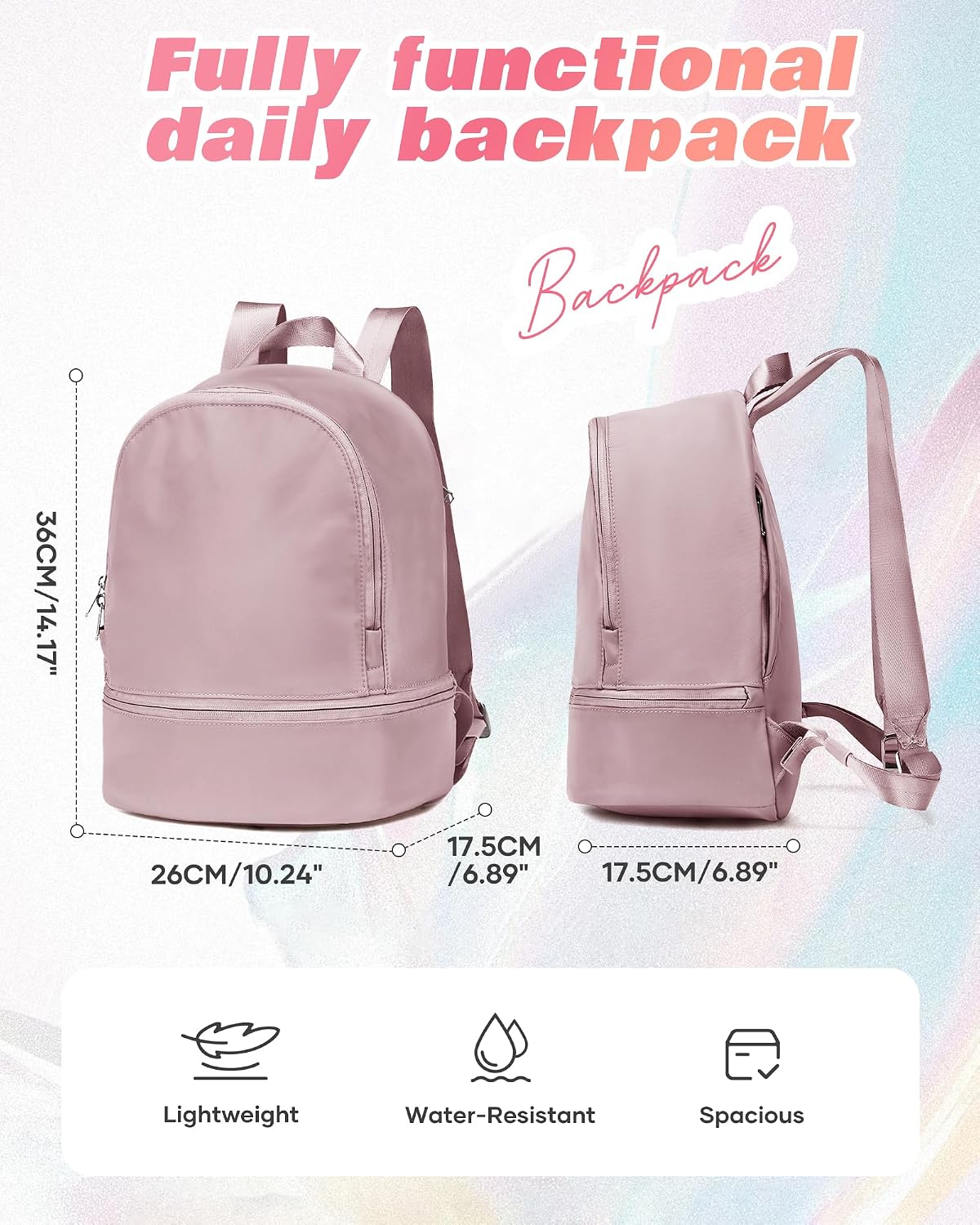 Small Office-to-Gym Backpack for Women with Shoes Compartment Pink