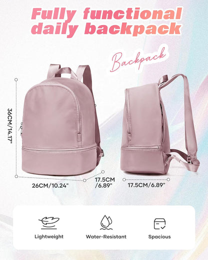 Small Office-to-Gym Backpack for Women with Shoes Compartment Pink