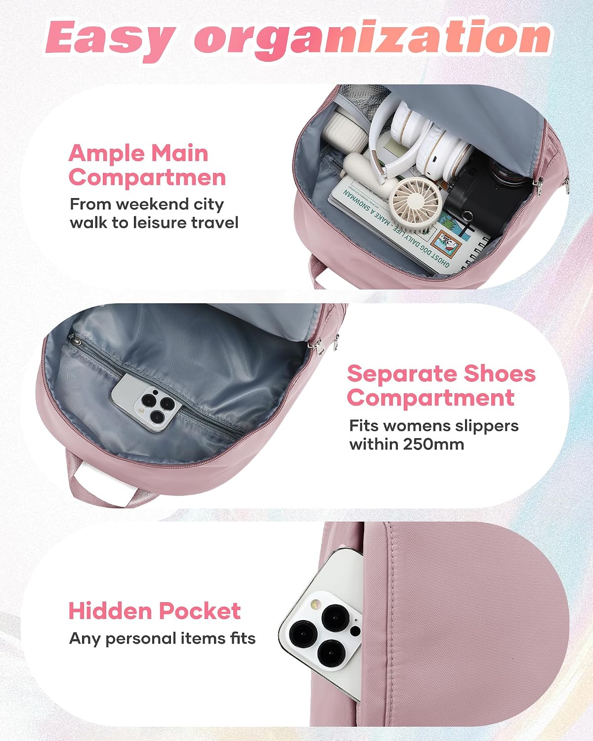 Small Office-to-Gym Backpack for Women with Shoes Compartment Pink