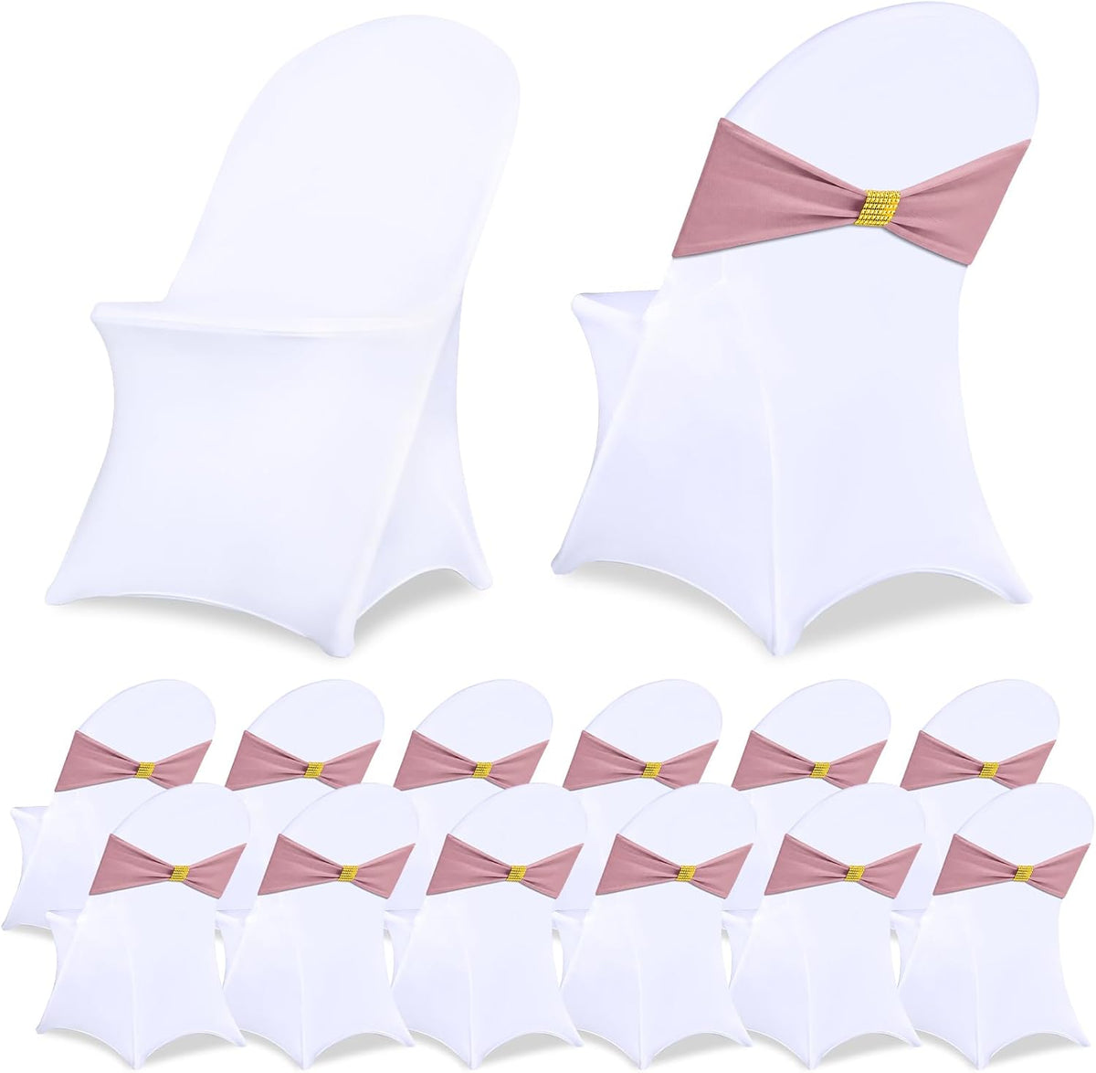 24 Pack Chair Covers with Sashes Spandex Stretch, Gray Pink