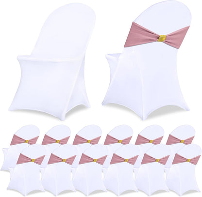 24 Pack Chair Covers with Sashes Spandex Stretch, Gray Pink