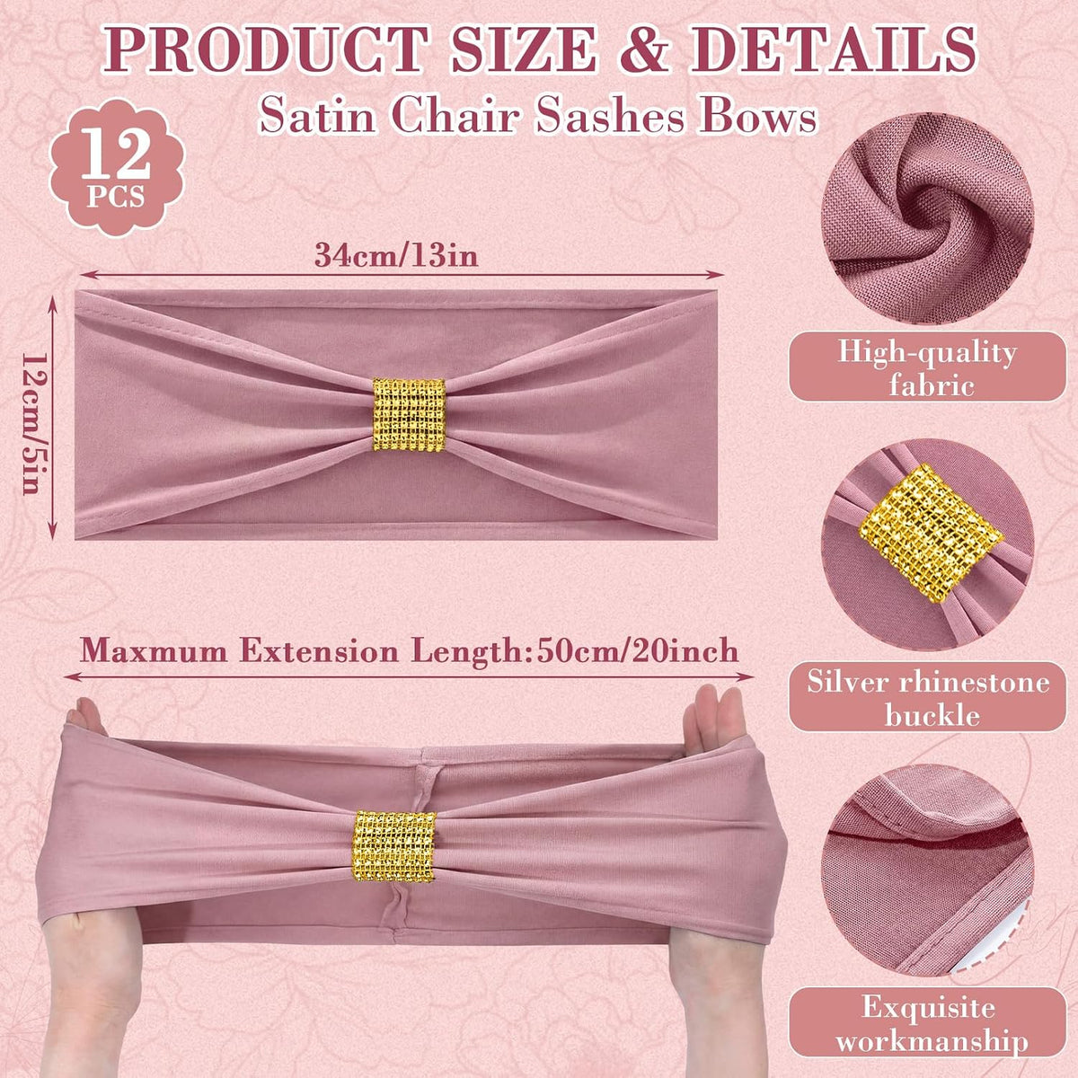 24 Pack Chair Covers with Sashes Spandex Stretch, Gray Pink