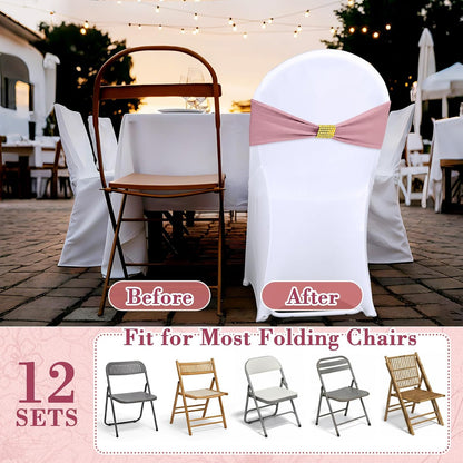 24 Pack Chair Covers with Sashes Spandex Stretch, Gray Pink