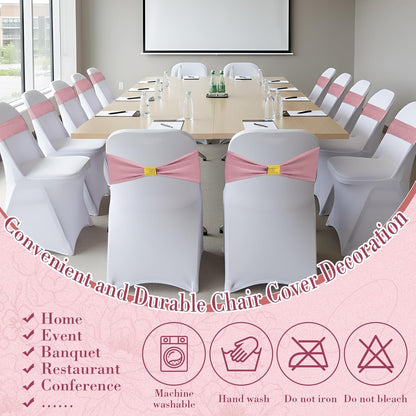 24 Pack Chair Covers with Sashes Spandex Stretch, Gray Pink