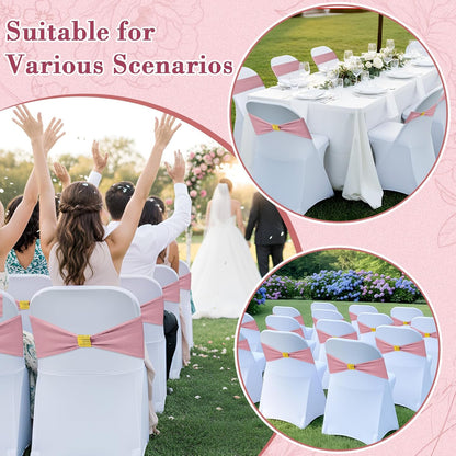 24 Pack Chair Covers with Sashes Spandex Stretch, Gray Pink