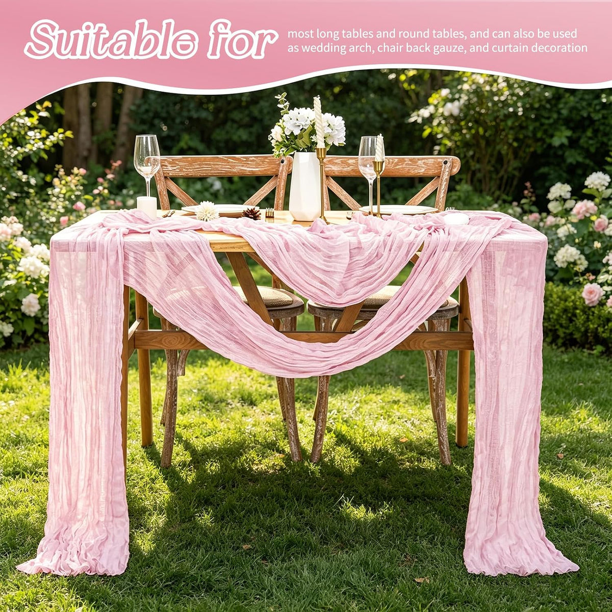 3 Pack Pink Cheesecloth Table Runner Boho Gauze Wedding Decor