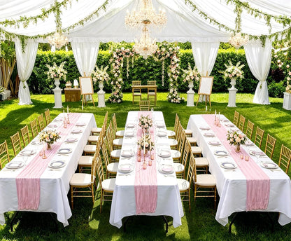 3 Pack Pink Cheesecloth Table Runner Boho Gauze Wedding Decor