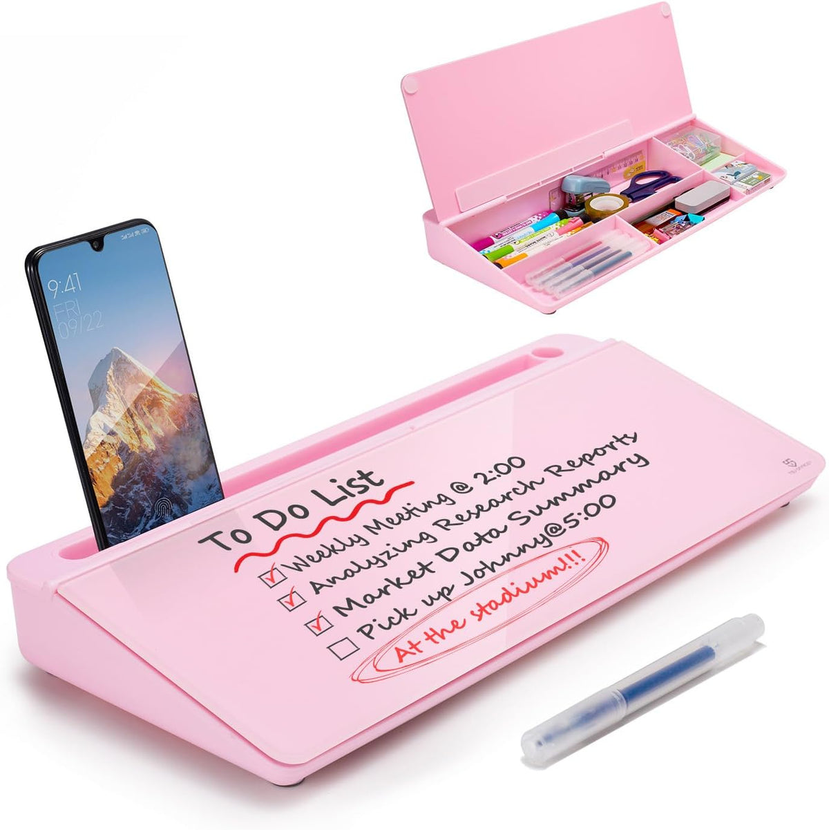 TSJ OFFICE Desktop Whiteboard Dry-Erase-Board - Computer Keyboard Stand White Board Surface Pad with Drawer, Desk Organizers with Accessories for Office, Home, School Supplies - Complete Pink