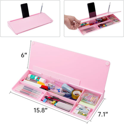 TSJ OFFICE Desktop Whiteboard Dry-Erase-Board - Computer Keyboard Stand White Board Surface Pad with Drawer, Desk Organizers with Accessories for Office, Home, School Supplies - Complete Pink