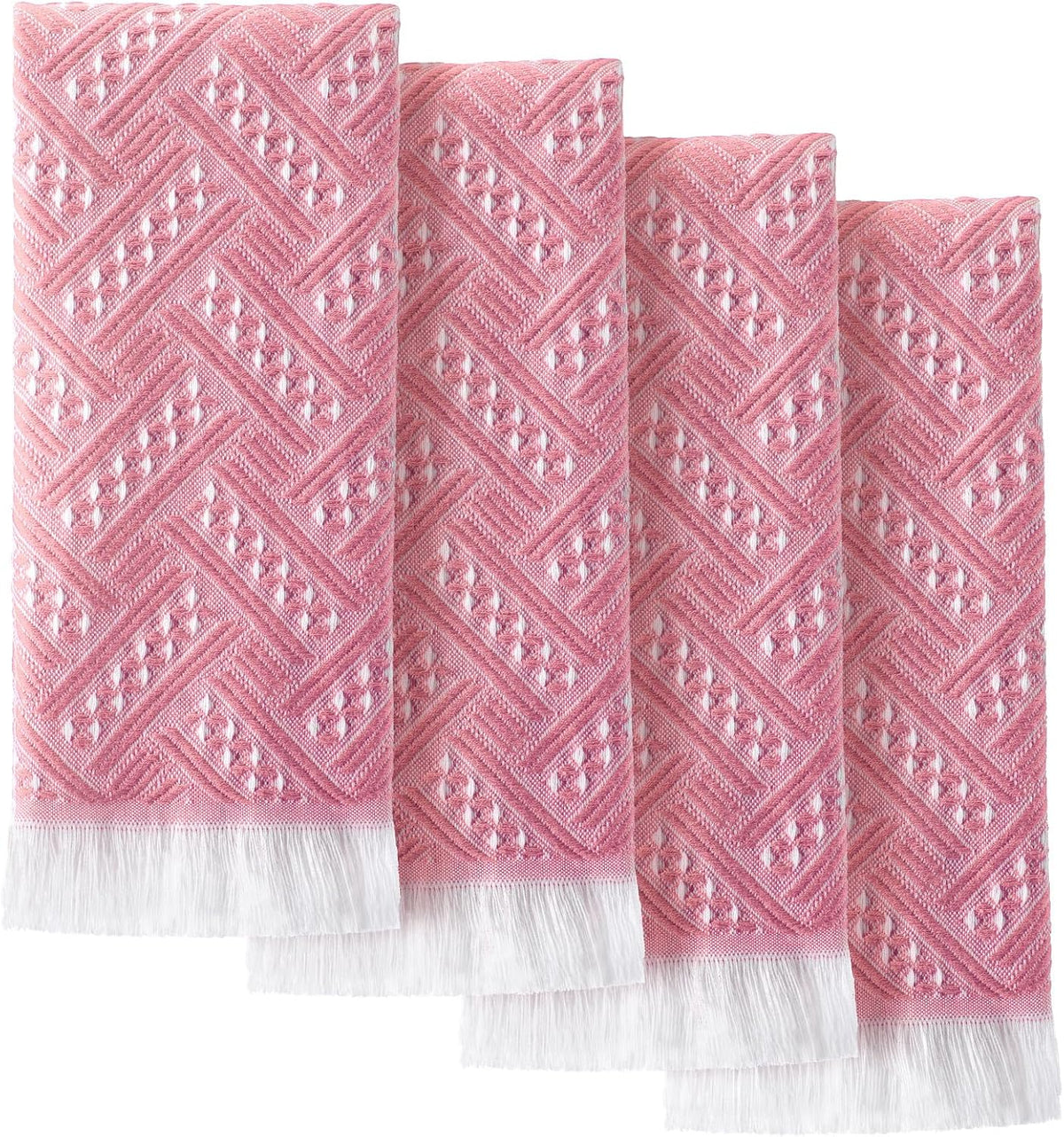 4 Pack Boho Hand Towel for Kitchen, Pink,White