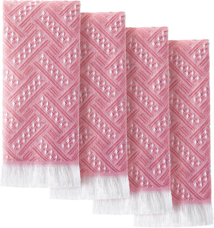 4 Pack Boho Hand Towel for Kitchen, Pink,White